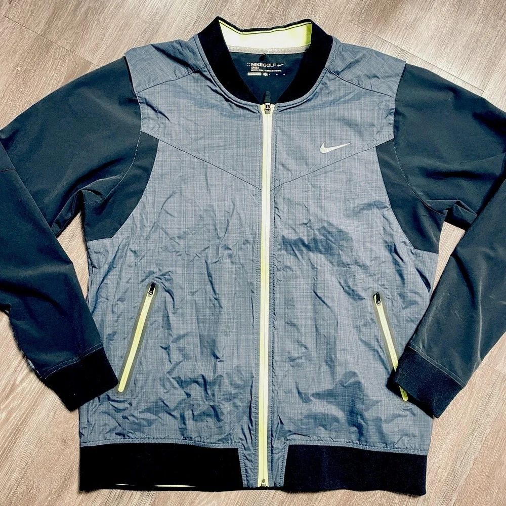 Nike Golf Sport‎ Bomber Jacket Mens Large Gray Black Full Zip Stretch Athletic